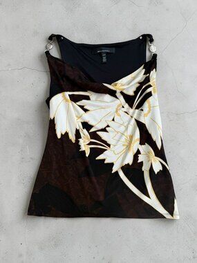 WHITE HOUSE BLACK MARKET Floral Draped Tank Top Size XXS